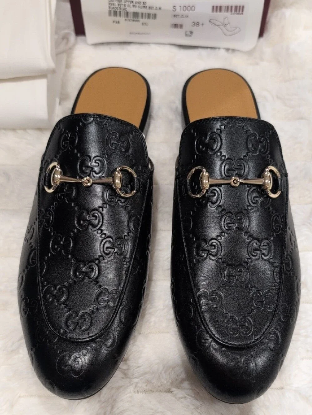 NIB Gucci Princetown GG Mules in Embossed Leather 38.5